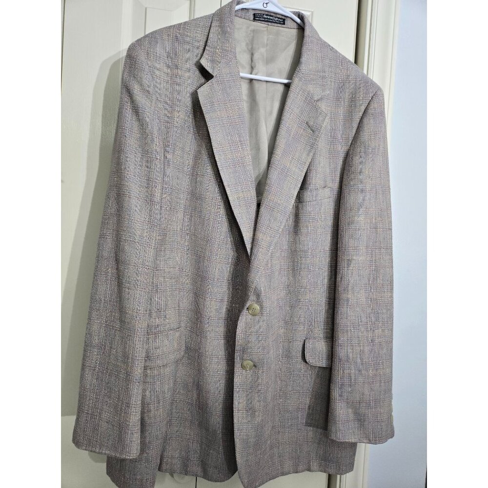 Vintage American Craftsmen Mens Wool Blazer 44" Beige Plaid 2-Button Tailored
